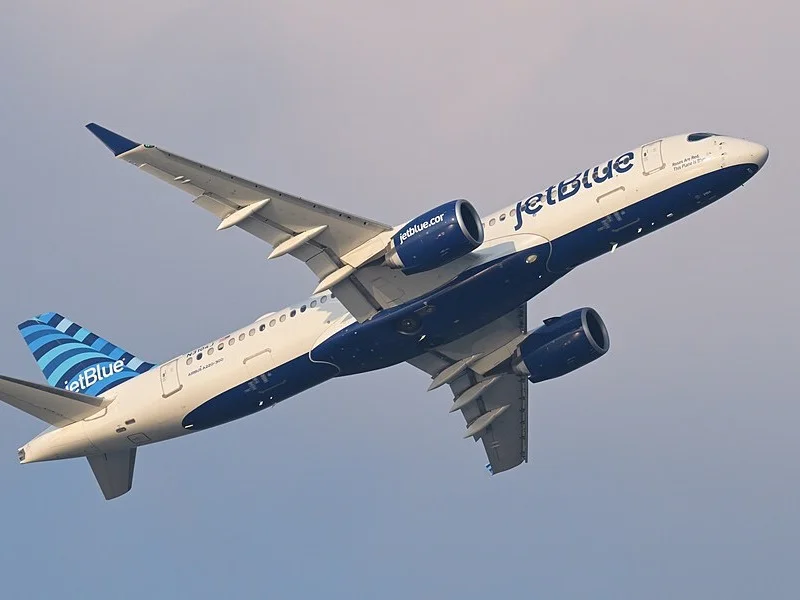 JetBlue Airways Airbus A220-200 on takeoff