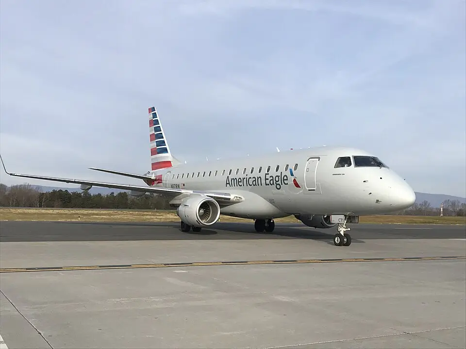 American Eagle Embraer 170 regional jet, operated by Republic Airways, parked on the ramp